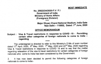 Update on COVID-19 - Visa & Travel restrictions in response to COVID-19 (As on 1st June)